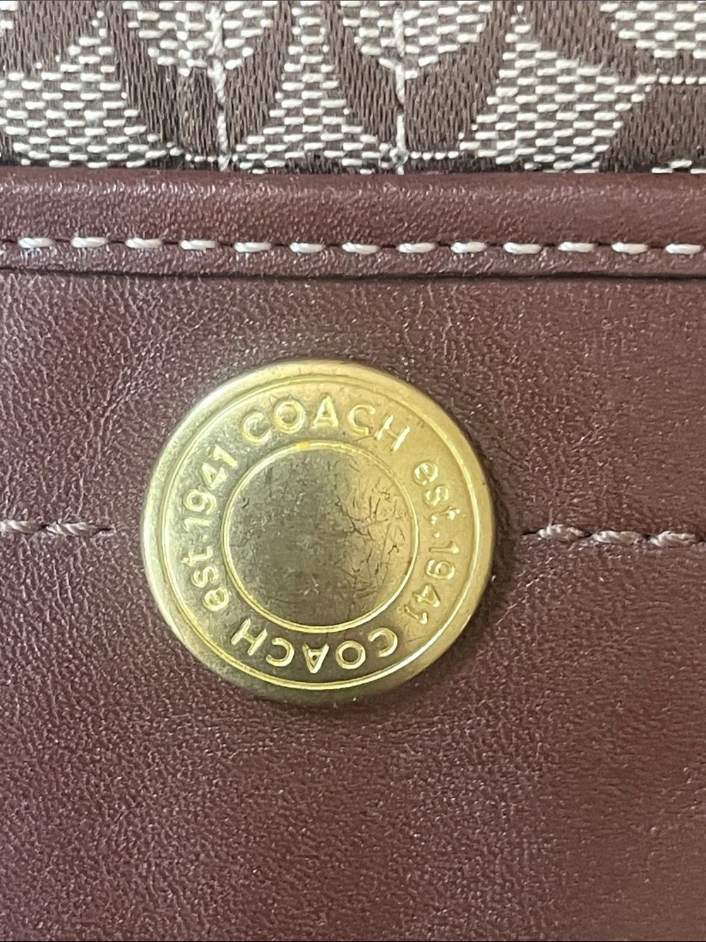 Coach Brown Leather & Signature Canvas Wristlet